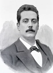 Portret van Giacomo Puccini, Italiaanse componist (1858-1924), gravure 19e eeuw