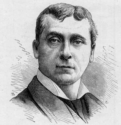 Portret van Gustave Worms (geb. 1836), Franse komiek, lid van de Comédie Française van 1858 tot 1900. Gravure in 