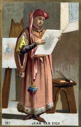 Portret van Jan Van Eyck (1390 -1441) Vlaamse schilder - hoofddeksel van een liripipion