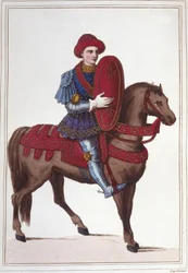 Portret van Jean Poton, Heer van Xaintrailles, of van Saintrailles Maarschalk van Frankrijk (ca. 1400 tot 1461) Hij was een van de metgezellen van Jeanne d