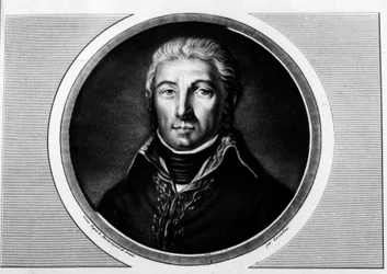 Portret van Jean Victor Moreau (1763-1813) generaal van het Armee du Rhine. Gravure in 