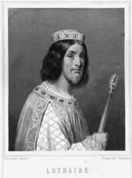 Portret van Lotharius (941-986), Koning van de Franken - in “Histoire des Français” door Lavallée, gravure, sd
