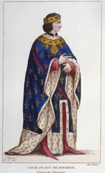 Portret van Lodewijk I van Bourbon de Kreupele (1279-1342) Graaf van Clermont (1310), Hertog van Bourbonnais, Graaf van La Marche en Castres (1327), gravure uit 1830