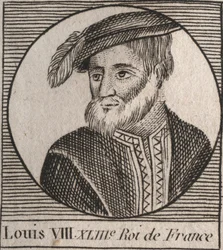 Portret van Lodewijk VIII (1187-1226) genaamd de Leeuw, koning van Frankrijk - Lodewijk VIII de Leeuw (1187-1226) koning van Frankrijk van 1223 tot 1226 - gravure uit 