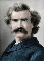 Portret van Mark Twain (Samuel Langhorne Clemens) (1835-1910), Amerikaans auteur