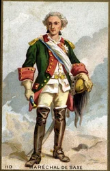 Portret van Maurits, Graaf van Saksen bekend als de Maarschalk van Saksen (1696-1750), Maarschalk van Frankrijk. Chromolithografie 19e eeuw.