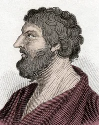 Portret van Pittacos van Mytilene, Griekse staatsman (650-570 v.Chr.) (gravure)