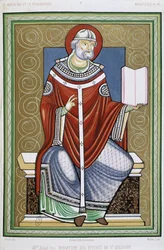Portret van Sint Gregorius, chromo 19e eeuw van miniatuur van de Epistels van Sint Gregorius