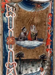 Portret van de Italiaanse dichter Dante Alighieri met Beatrice, in de Goddelijke Komedie