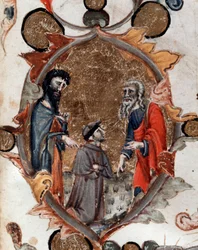Portret van de Italiaanse dichter Dante Alighieri met Virgil en Charon, in de Goddelijke Komedie