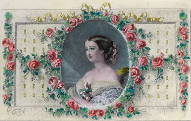Portret van de Franse keizerin Eugenie de Montijo (1826 - 1920). Gravure uit de 19e eeuw. Privécollectie.
