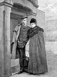 Portret van de Noorse ontdekkingsreiziger Fridtjof Nansen (1861-1930), wetenschapper en diplomaat, met zijn vrouw.