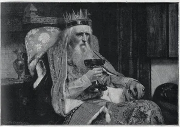 Portret van de koning van Thule naar het schilderij van Van der Ouderaa. Gravure in 