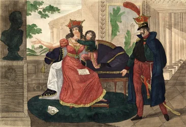 Prinses Poniatowski verneemt het nieuws van de dood van haar man - Gravure van die tijd