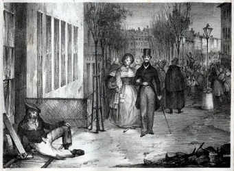 Promenade sur les boulevards in Parijs in de 19e eeuw - gravure