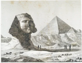 Piramiden van Gizeh: zicht op de Sfinx en de Grote Piramide, genomen vanuit het zuidoosten - in Beschrijving van Egypte, Keizerlijke edities