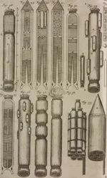 Pyrotechnische raketten en instrumenten, gravure uit Grand Art d