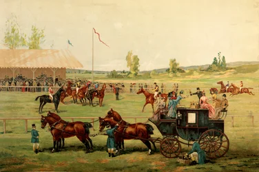 Racevelden. Kleurenchromolithografie eind 19e eeuw