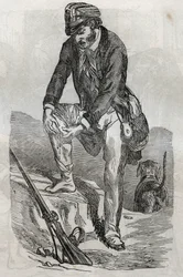 Hondsdolheid - behandeling van beten door een hondsdol dier - wonden drukken op zijn wond - gravure in 