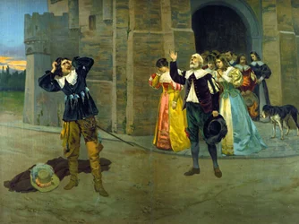Raimondo kondigt de dood van Lucia aan Edgar aan in de laatste scène van Act III van de opera “Lucie de Lammermoor” (Lucia) door Gaetano Donizetti