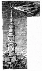Reconstructie van de vuurtoren van Alexandrië na Ebers Egypte