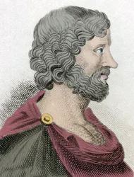 Afbeelding van Aristippos van Cyrene (435-356 v.Chr.) Griekse filosoof, leerling van Socrates (gravure)