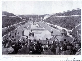 Herstel van de Olympische Spelen in Athene: aankomst van Lues, marathonwinnaar