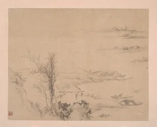 Rivierlandschap (albumblad; inkt op zijde)