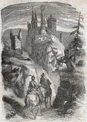 Roger en Richardet zien het kasteel van Aigremont - gravure uit 1851 van 