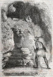 Roland vindt de figuren van Medor (Medoro) en Angelique (Angelica) - gravure uit 1851 van 
