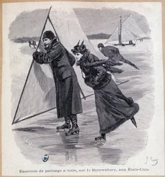 Zeiloefening op de Shrewsbury, VS, circa 1890 - gravure, eind 19e eeuw