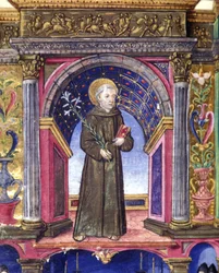 Sint Antonius van Padua (san antonio di padova). 15e-eeuws manuscript. Biblioteca nazionale Braidense. Milaan