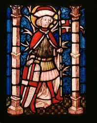 Sint Florianus met lans en schild (gebrandschilderd glas)