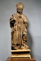 Sint Hubertus als bisschop. Houten sculptuur