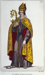 Saint Louis van Toulouse of Saint Louis van Anjou. Kleinzoon van Saint Louis (1274 tot 1297), bisschop van Toulouse. Gravure uit 1830