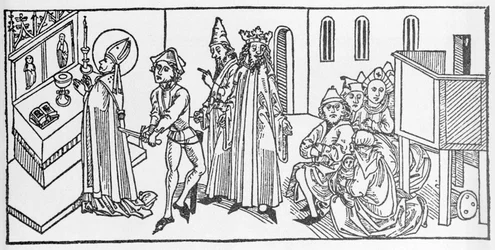 Sint Mattheüs. Gravure uit “Leben der Heiligen - sommerteil” (Het boek van de heilige) door Jacobus (James) van Voragine (1228-1298). Lübeck 1488