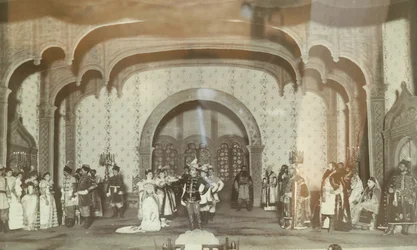 Scène uit het toneelstuk "De Valse Dmitri" van Aleksandr Ostrovski, Maly Theater, Moskou, jaren 1870