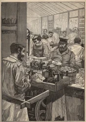 Zeeschuim: vervaardiging van zeeschuimpijpen. Gravure uit 1885 in 