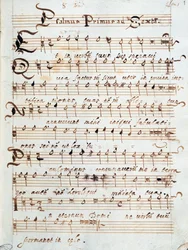 Bladmuziekpagina van Psalm voor vier stemmen, die toebehoorde aan kardinaal Francesco Gonzaga