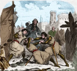 Simon IV van Montfort stierf (1150-1218) Franse aristocraat, bij het beleg van Toulouse in 1218.