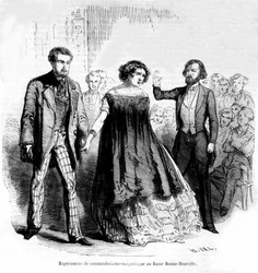Slaapwandelen: magnetisme en hypnose in de Bazaar de la Bonne-Nouvelle, gravure uit 1885