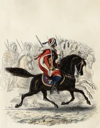 Spahis (Indisch cavaleriekorps van het Franse leger) voornamelijk bestaande uit Arabische ruiters getraind voor de provincie Algiers in 1834, Oran in 1836 en Bone in 1835, in 