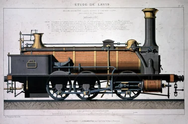 Stoomlocomotief - tekening in de was