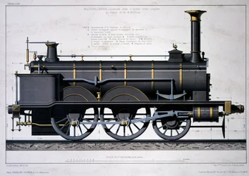 Stoomlocomotief van de Mulhouse Spoorweg - tekening in de was