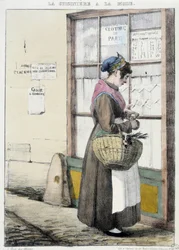 Kachel met geld voor boodschappen - gravure