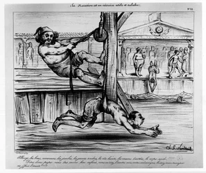 Zwemmen is een nuttige en gezonde oefening: een humoristische oefening over het leren zwemmen - Musée Carnavalet, sd, circa 1850