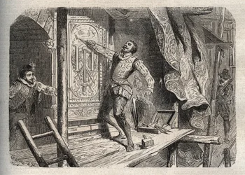 De dood van Jean Goujon (1510-1562 of 1569), gestorven volgens een legende in 1572, tijdens de Saint Barthelemy - gravure in 