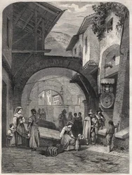 Het Ghetto in Rome in de 19e eeuw, gravure