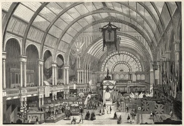 De Internationale Tentoonstelling in Amsterdam 1869 - Binnenaanzicht van het Paleis van de Internationale Tentoonstelling