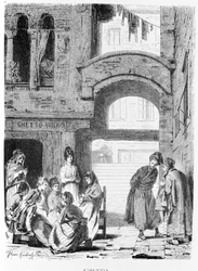 Het Joodse getto van Venetië in de 19e eeuw.